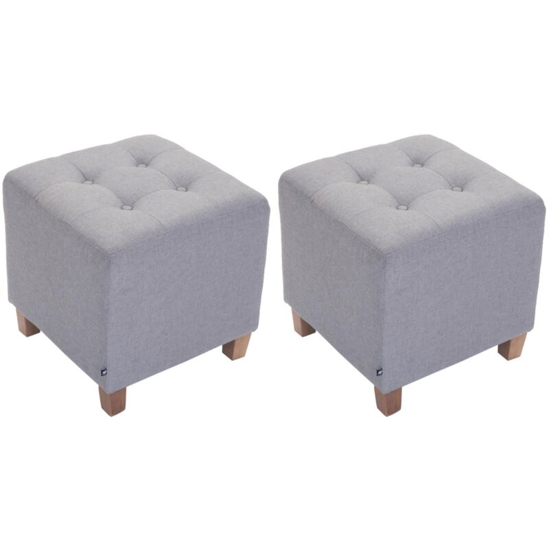 Lot de 2 tabourets bas pouf repose-pieds forme carrée en tissu gris clair 100004470