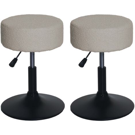 Lot de 2 tabourets bouclé réglables pivotants 360° tabourets coiffeuse tissu beige 040009934