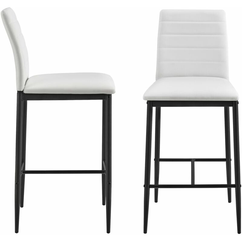 Lot de 2 tabourets chaises de bar avec pieds en acier et hauteur 66 cm blanc noir