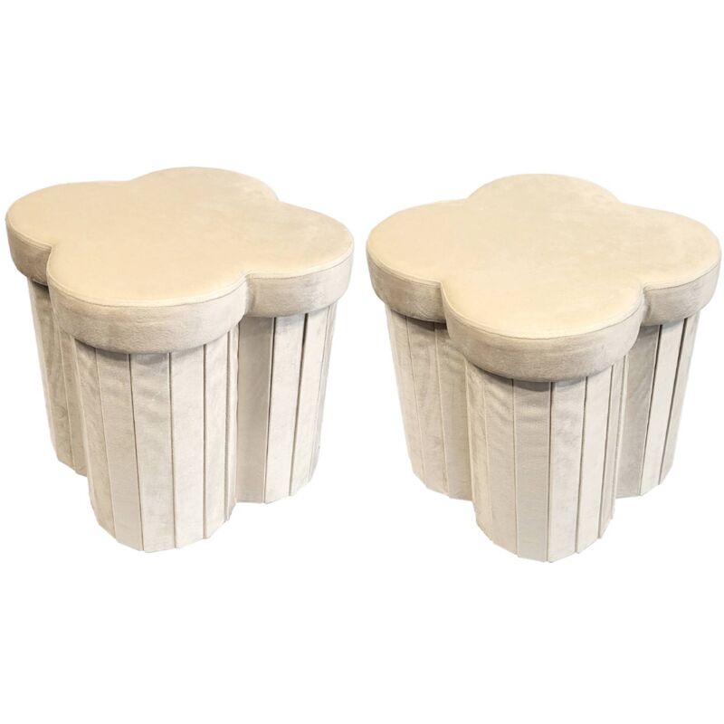 Lot de 2 tabourets-coffre pliables pour enfant avec assise en velours beige et en forme de fleur