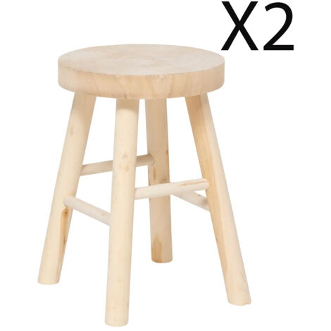Lot de 2 tabourets d'appoints en bois de paulownia coloris naturel - diamètre 28 x Hauteur 41 cm