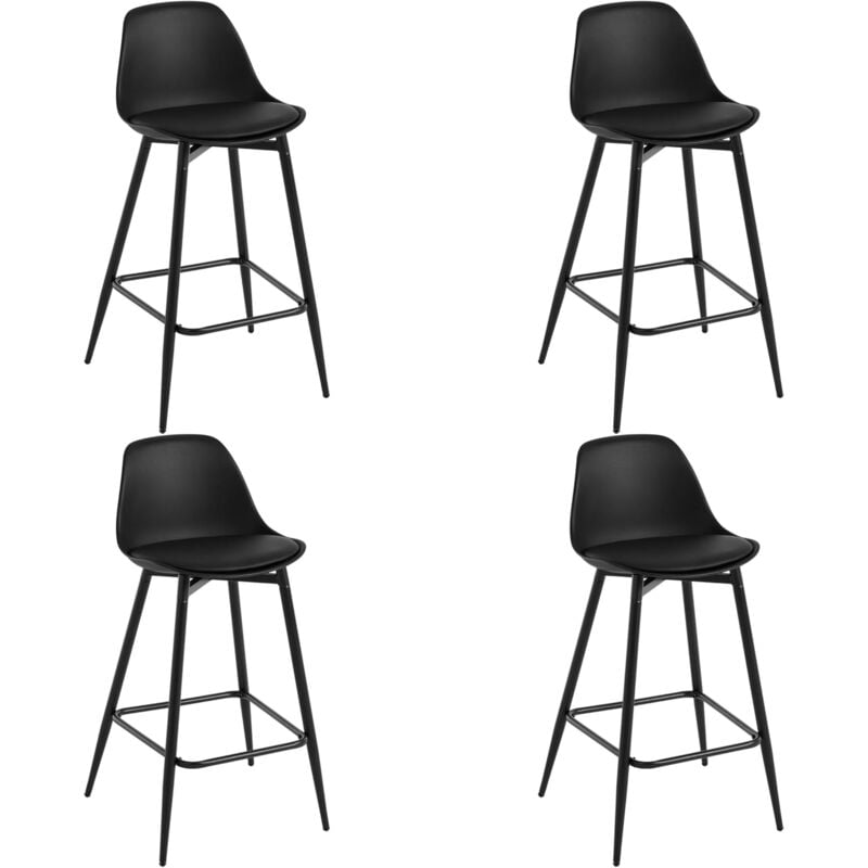Klihome - Lot de 4 Tabourets de Bar 42x43x86.5 cm Tabouret de Cuisine avec Dossier, Siège en pp et Cadre en Métal avec Repose-Pieds, Noir