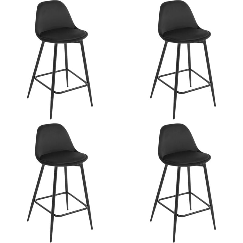 Klihome - Lot de 4 Tabourets de Bar 42x43x86.5 cm Tabouret de Cuisine avec Dossier, Siège en Velours et Cadre en Métal avec Repose-Pieds, Noir