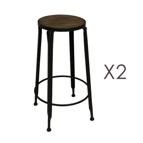 Lot de 2 tabourets de bar 43,5x43,5x77 cm en bois et métal
