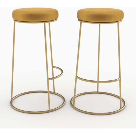 Lot de 2 tabourets de bar 73 cm en velours jaune curry - KENDAL