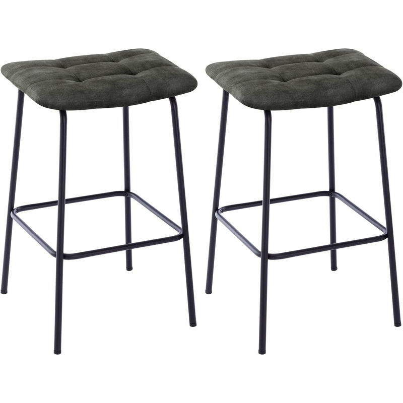 Décoshop26 - Lot de 2 tabourets de bar assise capitonné en tissu vert foncé pieds métal avec repose-pieds - vert