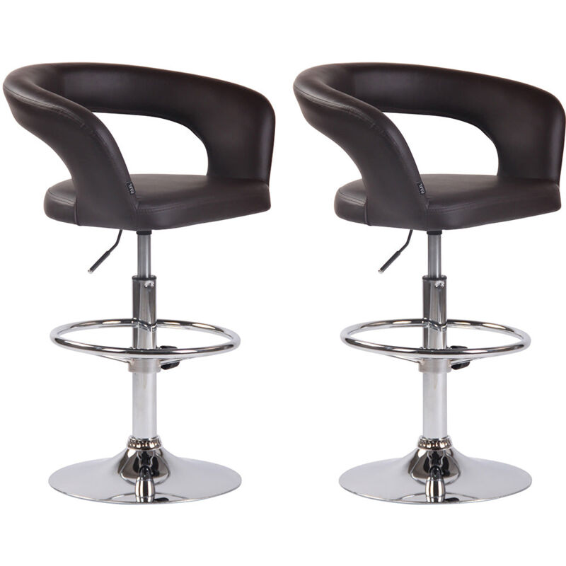 Lot de 2 tabourets de bar assise moderne en pvc marron pieds et repose-pieds en métal chromé 100004219