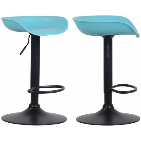 Lot de 2 tabourets de bar assise réglable en hauteur et pivotant en plastique bleu pieds tulipe en métal noir mat avec repose-pieds - noir
