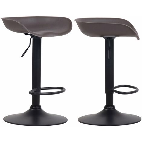 Lot de 2 tabourets de bar assise réglable en hauteur et pivotant en plastique marron pieds tulipe en métal noir mat avec repose-pieds - noir
