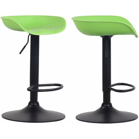 Lot de 2 tabourets de bar assise réglable en hauteur et pivotant en plastique vert pieds tulipe en métal noir mat avec repose-pieds - noir