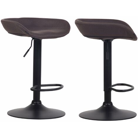Lot de 2 tabourets de bar assise réglable en hauteur et pivotant en tissu marron pieds tulipe en métal noir mat avec repose-pieds - noir