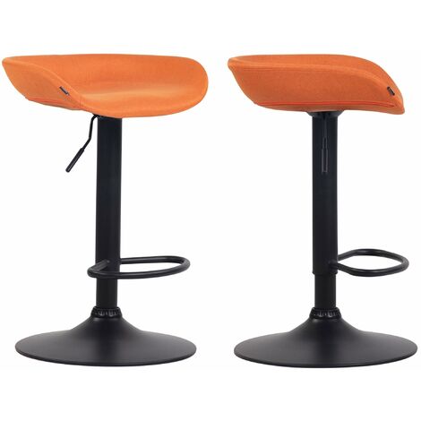 Lot de 2 tabourets de bar assise réglable en hauteur et pivotant en tissu orange pieds tulipe en métal noir mat avec repose-pieds - noir