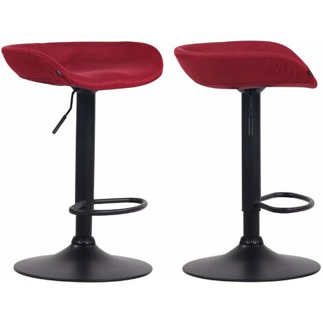 Lot de 2 tabourets de bar assise réglable en hauteur et pivotant en tissu rouge pieds tulipe en métal noir mat avec repose-pieds - noir