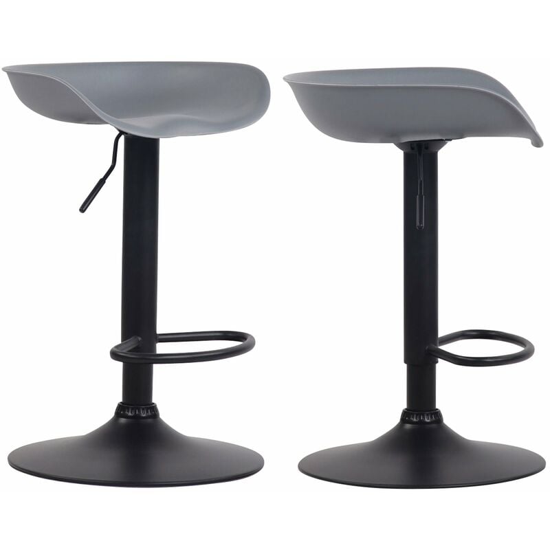 Décoshop26 - Lot de 2 tabourets de bar assise réglable en hauteur et pivotant en plastique gris pieds tulipe en métal noir mat avec repose-pieds