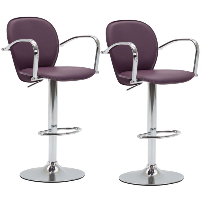 Décoshop26 - Lot de 2 tabourets de bar avec accoudoirs en pvc couleur pourpre et acier DEC029573
