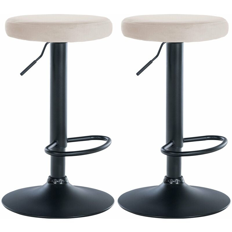 Décoshop26 - Lot de 2 tabourets de bar avec assise en tissu velours crème et cadre métal noir TDB10706