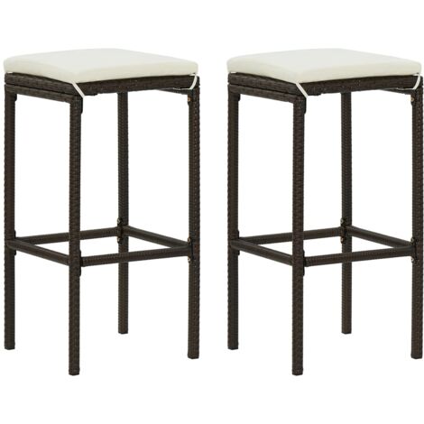 Lot de 2 tabourets de bar avec coussins crème en résine tressée marron DEC029575