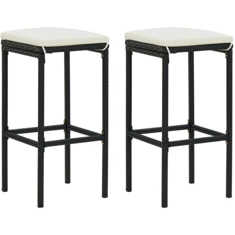 Lot de 2 Tabourets de bar avec coussins  Tabouret Haut  Chaise de Bar  Siège de Cuisine noir résine tressée HBTD460149