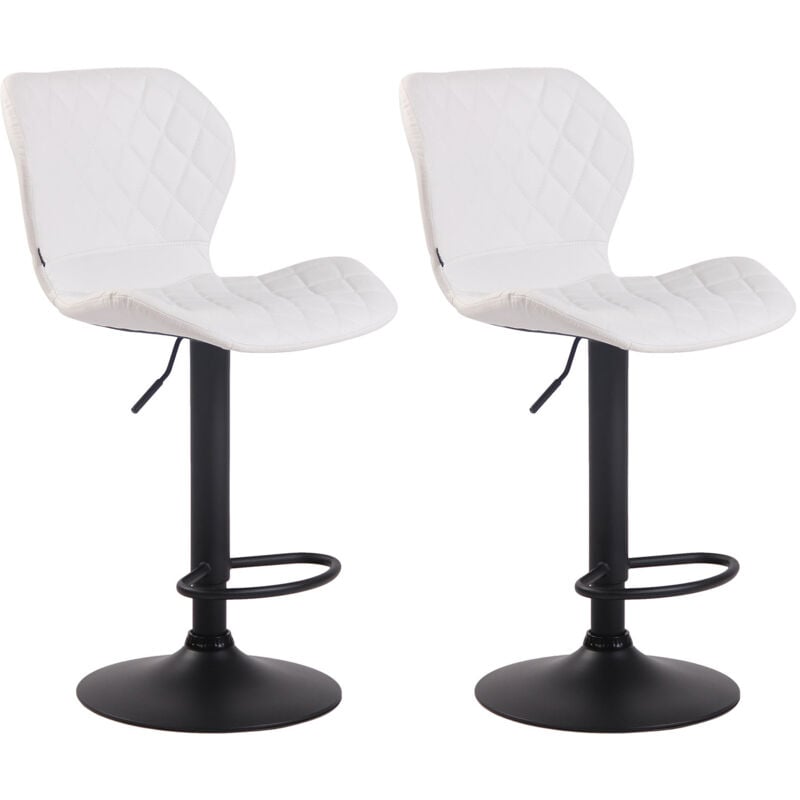 Lot de 2 tabourets de bar avec coutures décoratives en forme de losanges en pvc blanc et métal noir 100004106