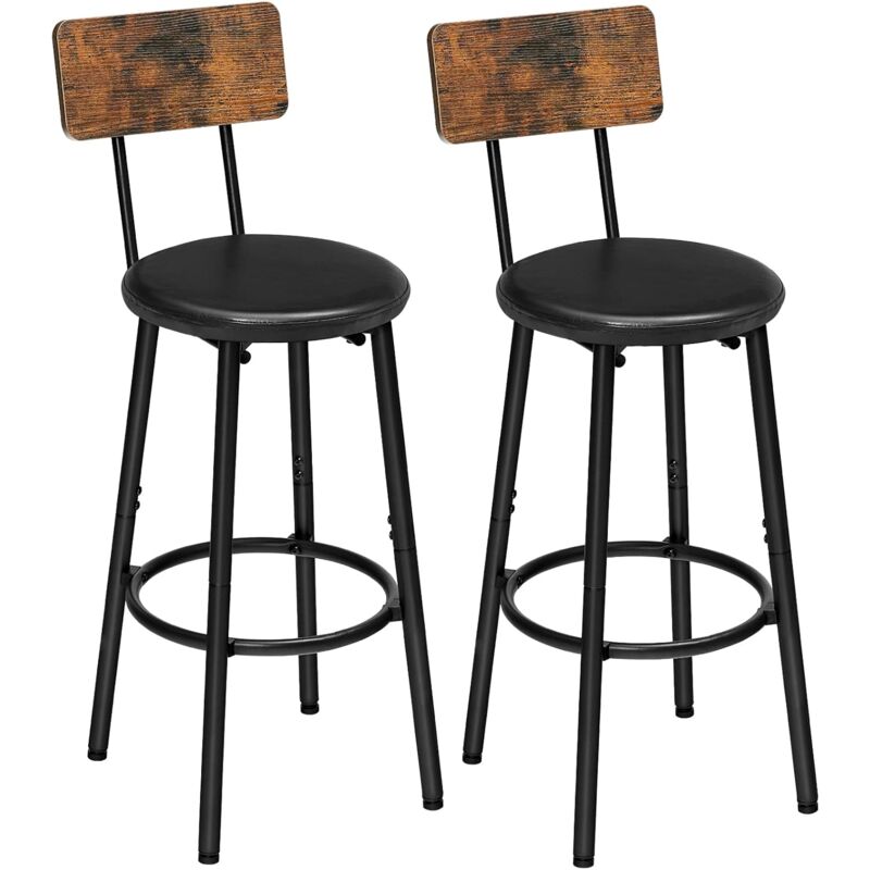 Hoobro - Lot de 2 Tabourets de Bar avec Dossier, Chaises de Bar rembourrés en pu, Chaises Hautes avec Repose-Pieds, pour Cuisine, Salon, Bar, Pieds