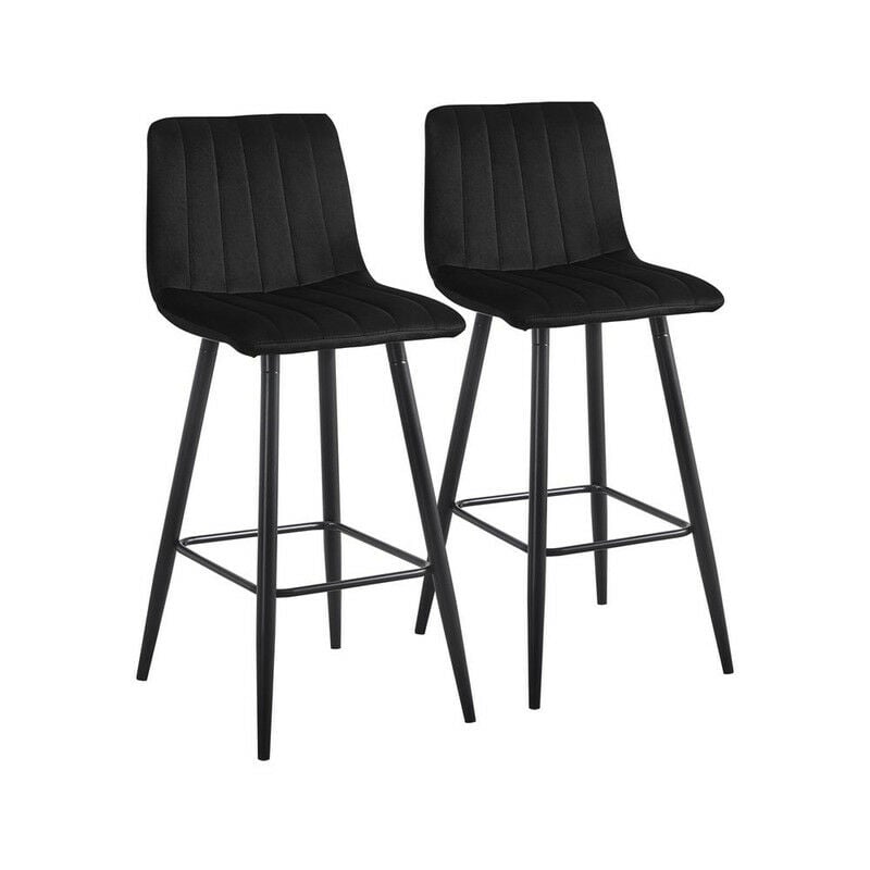 Clipop - Lot de 2 tabourets de Bar avec Dossier de siège rembourré en Velours et Repose-Pieds et Base en métal, Noir