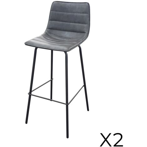 Lot de 2 tabourets de bar avec dossier effet cuir gris quartz collection NETS - Style industriel