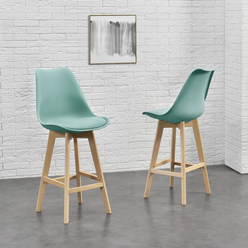 [en.casa] - Lot de 2 Tabourets de Bar Lublin Similicuir Hêtre 105 x 48 x 58 cm Menthe