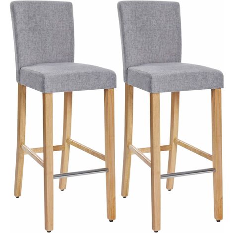 Lot de 2 Tabourets de Bar avec Dossier et Repose-Pieds, Chaise Haute et Rembourrée Surface en Lin, Hauteur d'Assise 76 cm, Pieds en Bois Massif