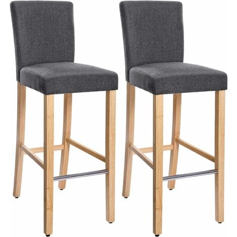 Lot de 2 Tabourets de Bar avec Dossier et Repose-Pieds, Chaise Haute et Rembourrée Surface en Lin, Hauteur d'Assise 76 cm, Pieds en Bois Massif