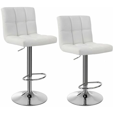 Lot de 2 Tabourets de bar avec Dossier hauteur réglable 95-115cm Noir/Gris/Blanc