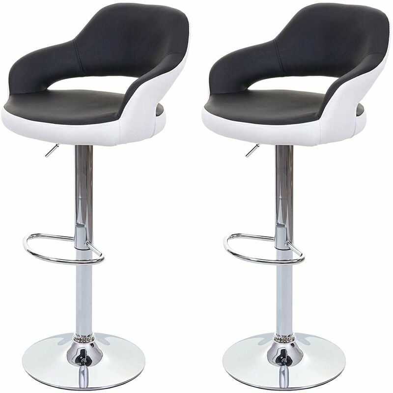 Décoshop26 - Lot de 2 tabourets de bar avec dossier synthétique noir et blanc rotatif et réglable TDB04041