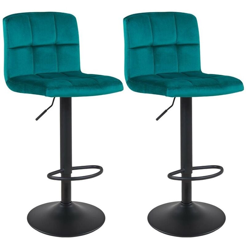 Décoshop26 - Lot de 2 tabourets de bar avec dossier tissu velours bleu pétrole hauteur réglable repose-pieds TDB09155