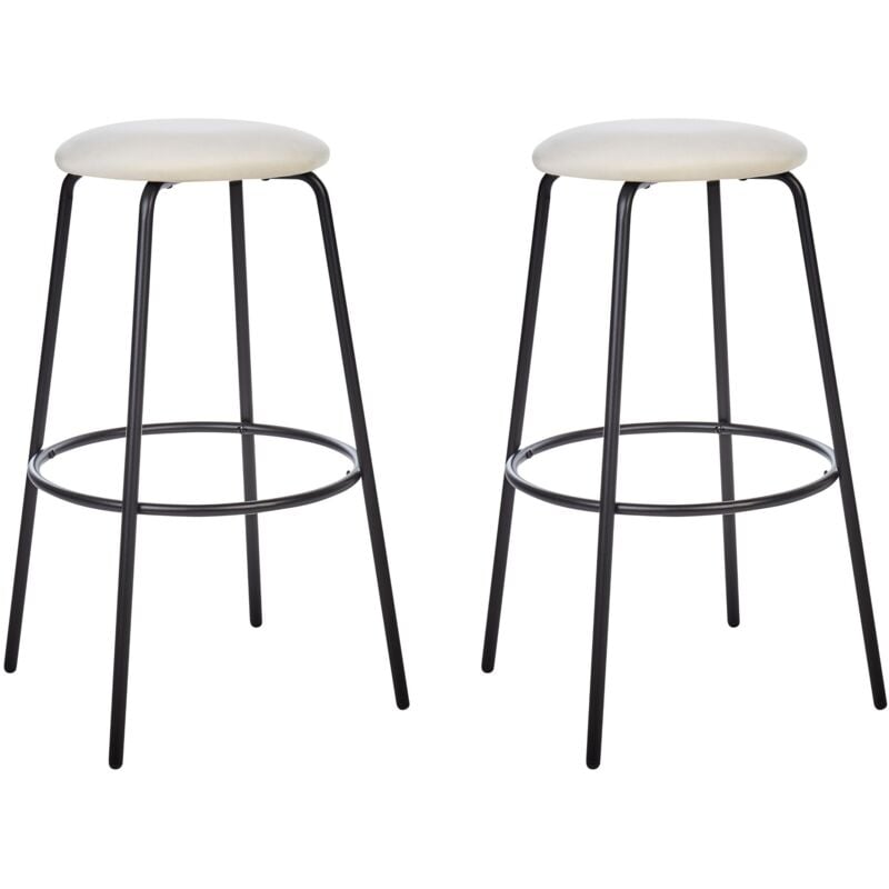 Lot de 2 Tabourets de Bar avec Repose-Pieds Chaise d'Ilot de Cuisine en Velours Blanc Cassé Morton