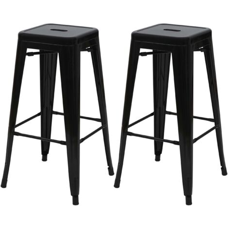 Lot de 2 tabourets de bar avec repose-pieds design industriel empilable métal noir 040007450
