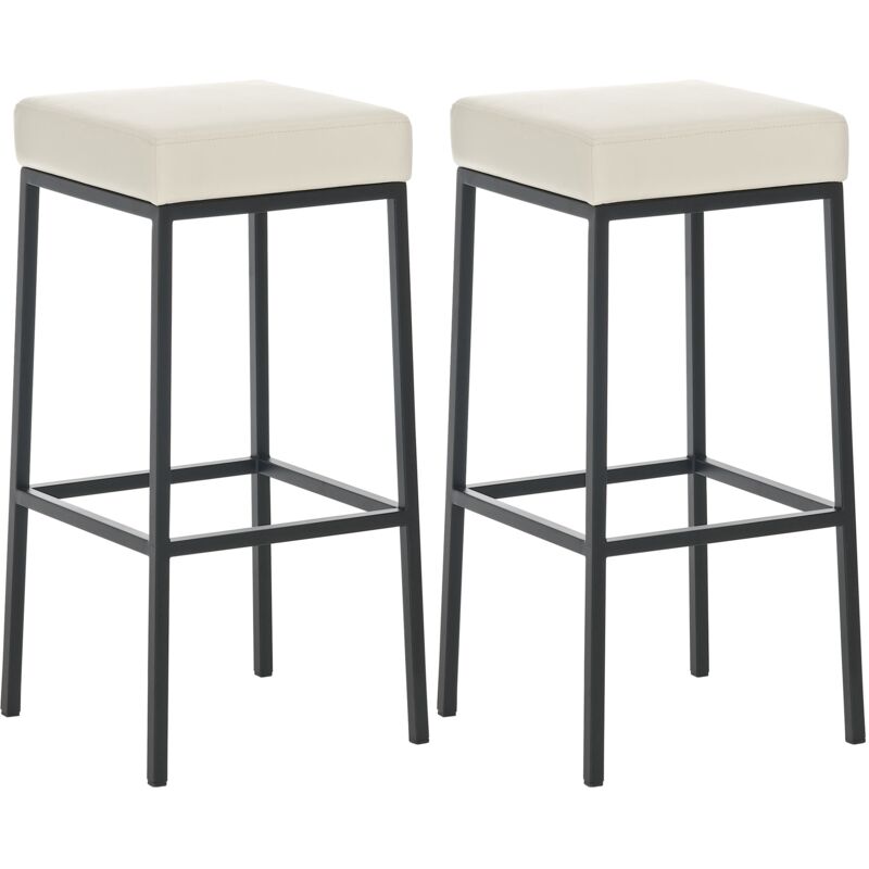 Décoshop26 - Lot de 2 tabourets de bar avec repose-pieds design simple hauteur 85 cm en pvc crème et métal noir 100004378