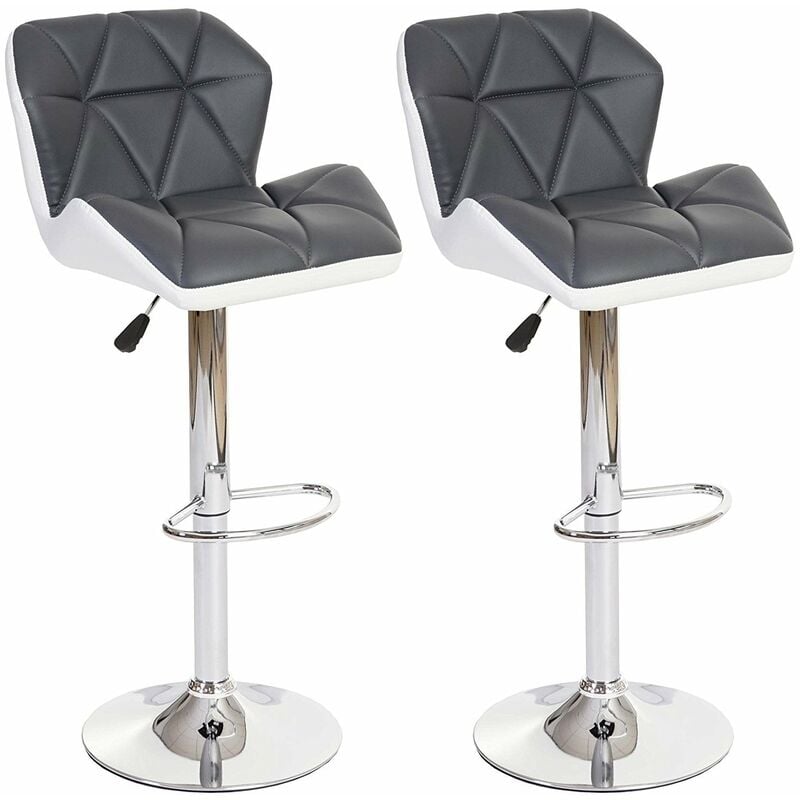Décoshop26 - Lot de 2 tabourets de bar avec repose-pieds synthétique gris et blanc TAB04022