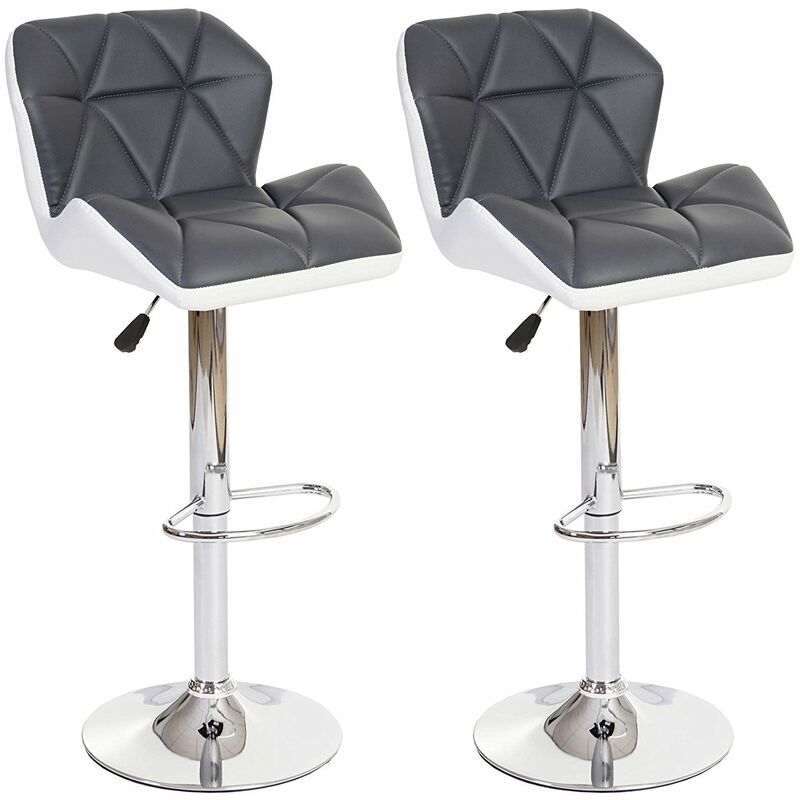 Lot de 2 tabourets de bar avec repose pieds similicuir gris et blanc gris Lot de 2 tabourets de bar avec repose pieds similicuir gris et blanc gris