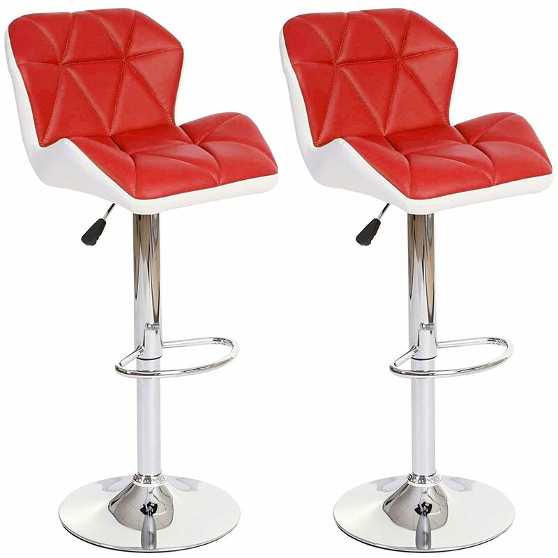 Lot de 2 tabourets de bar avec repose-pieds synthétique rouge et blanc TDB04024