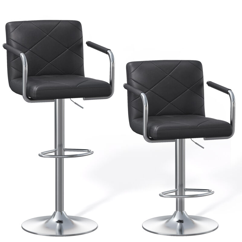 Bealife - Lot de 2 Tabourets de Bar Chaise Cuir pu Métal Hauteur Réglable avec Bras et Dossier Pivotant 360° Repose Pied Noir