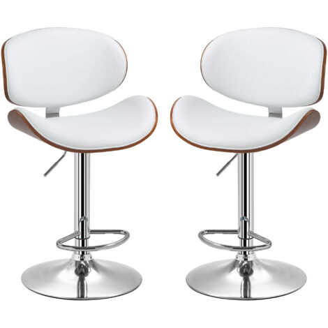 Lot de 2 tabourets de bar blancs, hauteur ajustable 53 x 52 x 92-112 cm, revêtement simili cuir