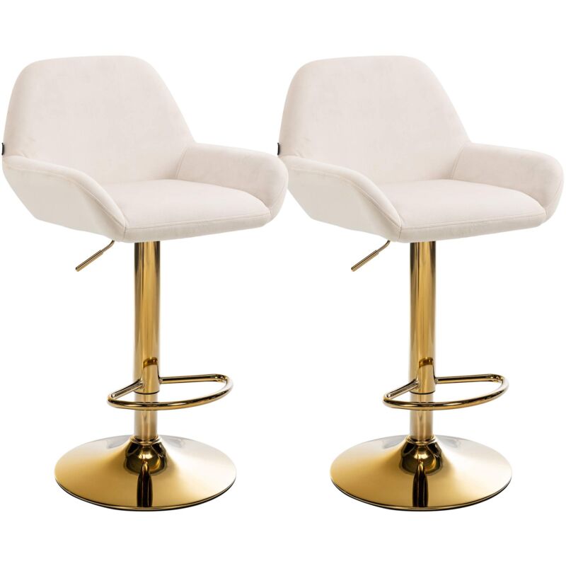 CLP - Lot de 2 tabourets de bar Braga or velours Crème