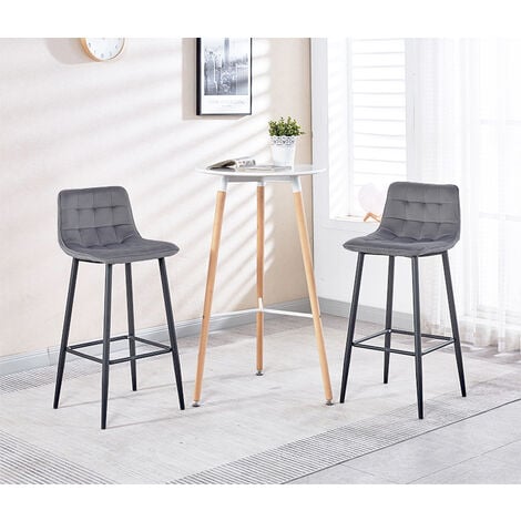 Lot de 2 tabourets de bar BUBBLE en velours gris clair