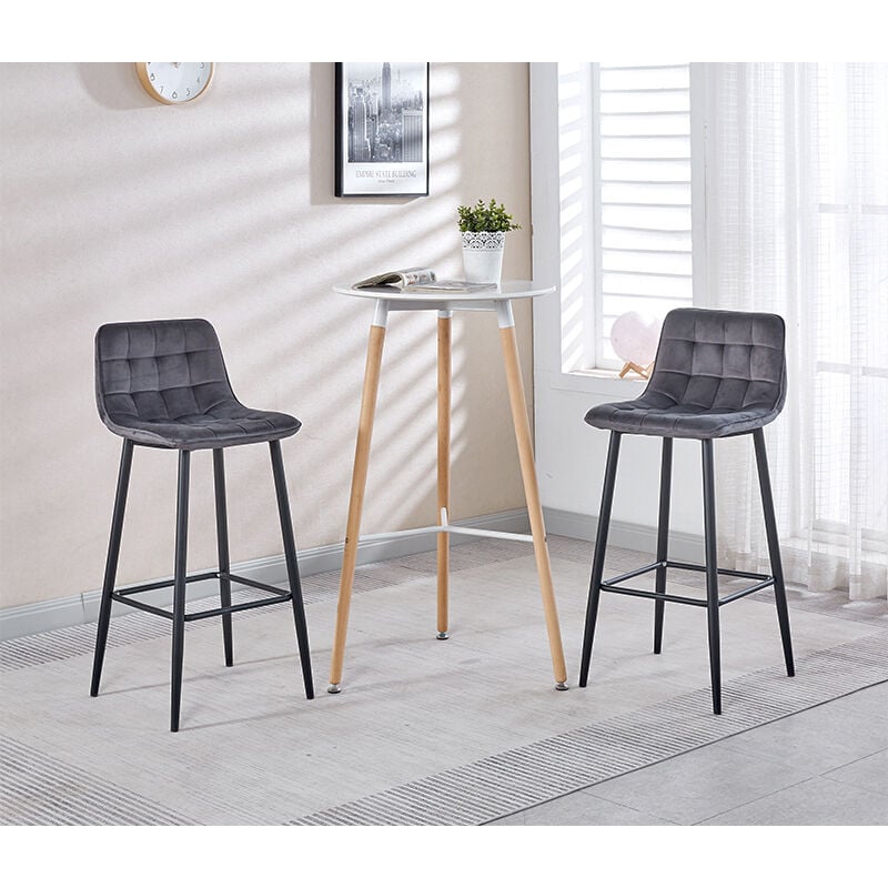 Hobag - Lot de 2 tabourets de bar bubble en velours gris foncé