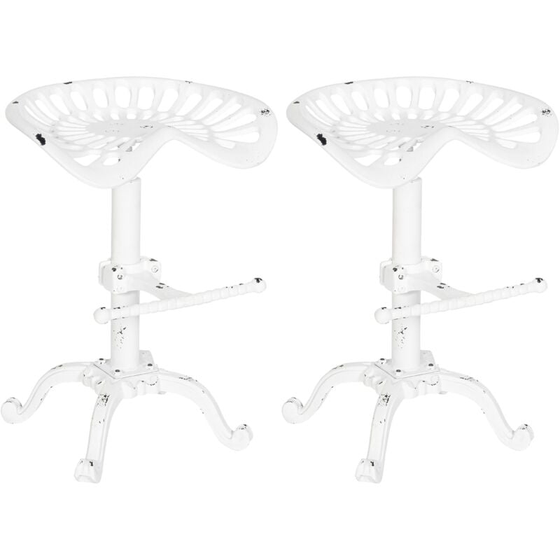 CLP - Lot de 2 tabourets de bar Butch au style industriel Blanc antique