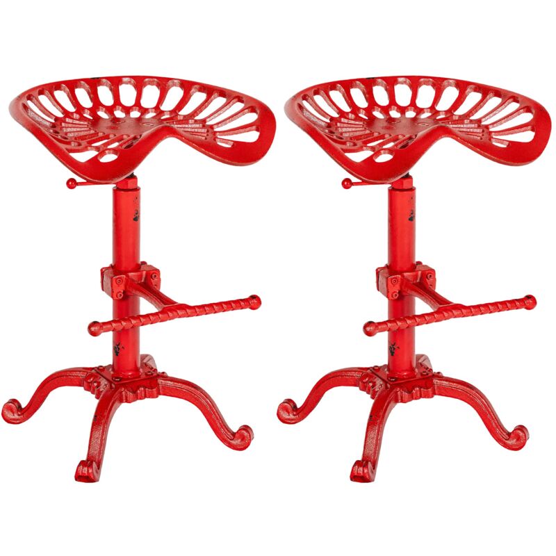 CLP – Lot de 2 tabourets de bar – Hauteur réglable avec manivelle – Assise en fer forgé – Style industriel rouge – Repose-pieds ajustable