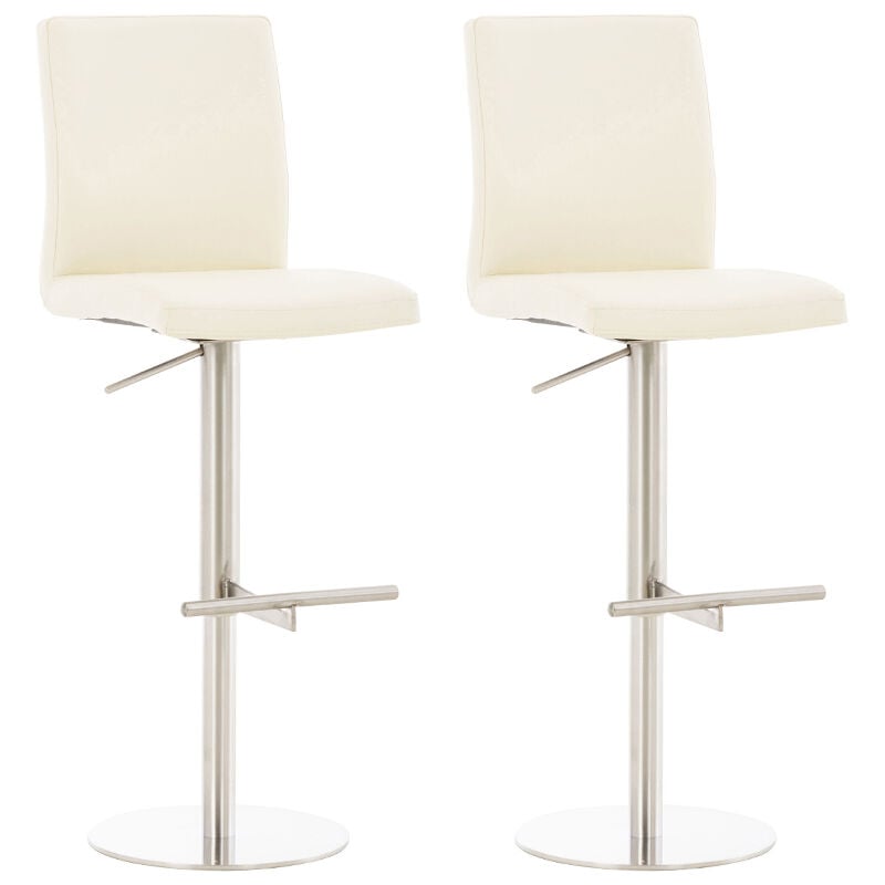 CLP - Lot de 2 tabourets de bar Cadiz en similicuir Acier inoxydable Crème