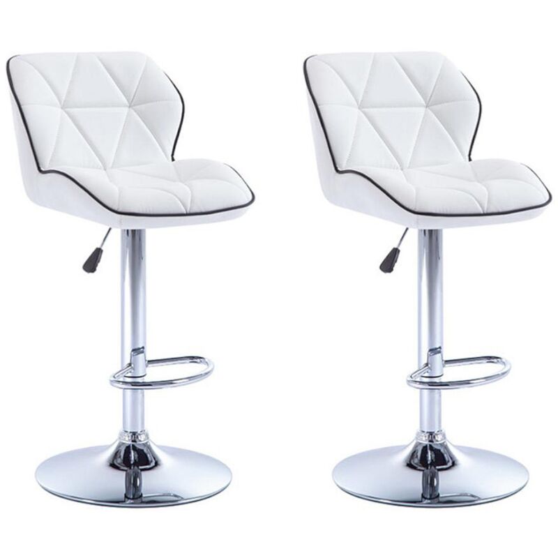 Vente-unique - Lot de 2 tabourets de bar en simili et acier chromé - Hauteur réglable - Blanc - calvin