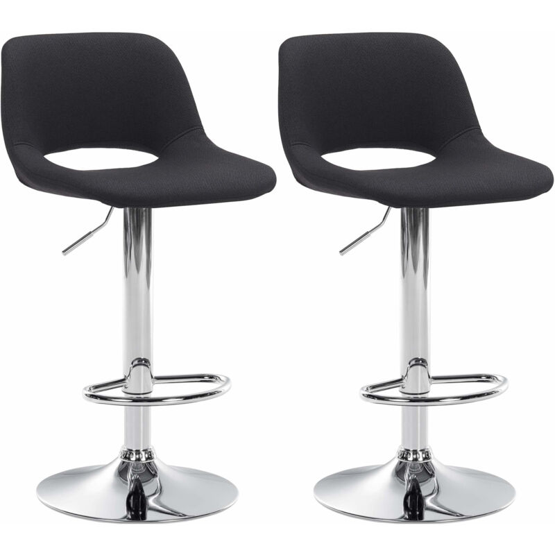 CLP - Lot de 2 tabourets de bar Camden tissu Noir Métal chromé