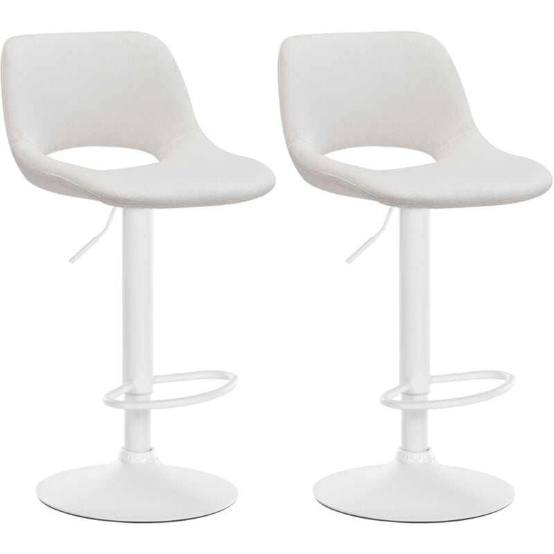 CLP - Lot de 2 tabourets de bar Camden velours Crème Métal blanc mat