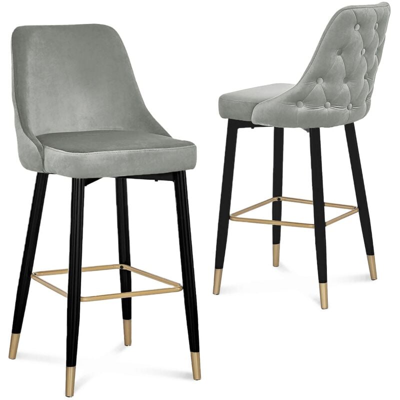 Deco In Paris - dorina - Lot de 2 tabourets de bar en velours gris dorina